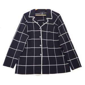 Sarah Spencer Woman 2X Knit Cotton Grid Pattern Button-Up Blazer Jacket Cotton